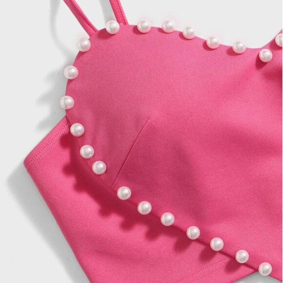 Shein Heart Pattern Tank Top Pink Pearls 6 - Picture 3 of 10